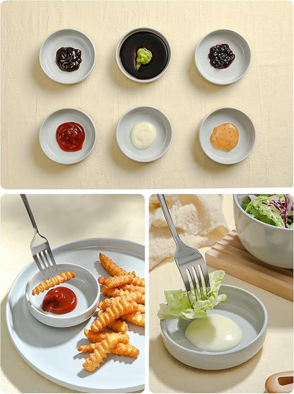 famiware Milkyway Ceramic Soy Sauce Dish, Dipping Bowls Set of 6, Dipping Sauce Bowls/Dishes, 4oz Small Serving Bowls for Side Dishes, Condiment, Sushi, Appetizer, Dessert, Light Gray