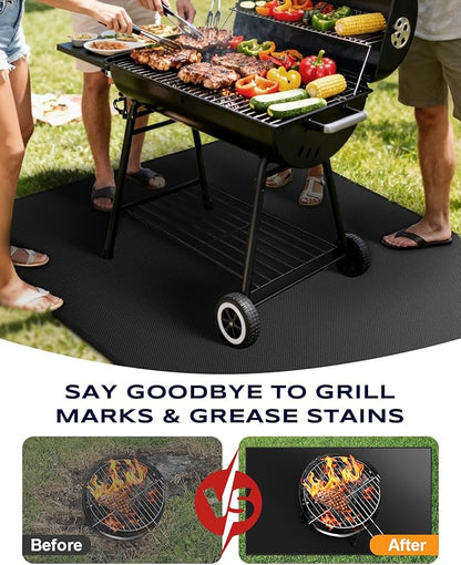 Non-Curl 60x40 inch Under Grill Mats for Outdoor Grill, Double-Sided Fireproof, Oilproof & Waterproof BBQ Grill Mat, Easy to Clean, Indoor Fire Pit Fireplace Mat, Perfect for Deck/Patio/Lawn