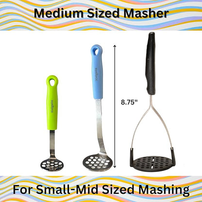 Medium Small Potato masher Egg & Avocado Masher. Sturdy design, comfortable grip, Dishwasher Safe. Stainless steel, lightweight kitchen essential. (Sky Blue)