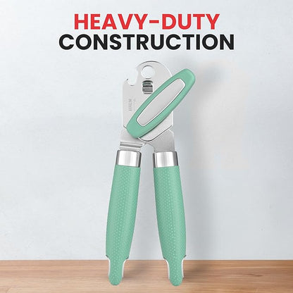 Zulay Kitchen Heavy Duty Stainless Steel Can Opener – Manual Can & Bottle Opener with Sharp Cutting Wheel & Soft Grip Handles – Ergonomic, Easy to Use Turn Knob - Mint