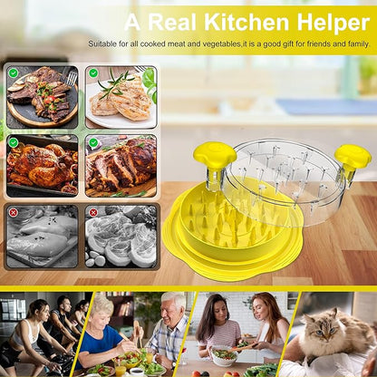 Chicken Shredder Large Chicken Breast Shredder Tool Twist with Brush&Fork, Visible Meat Shredder Machine, Anti-Slip Strip, Ergonomic Handle, BPA Free, Suitable for Pork Beef Chicken(Yellow)