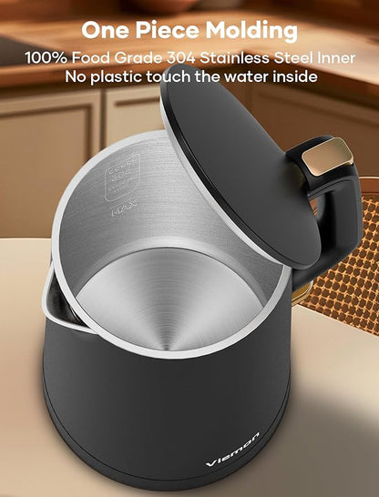 Electric Kettle, 1.7L Double Wall Stainless Steel Cool Touch, Water Boiler & Heater, 1500W Hot Tea Pot, Auto Shut-Off & Boil Dry Protection, BPA-Free, Cordless Base & LED Indicator, Black