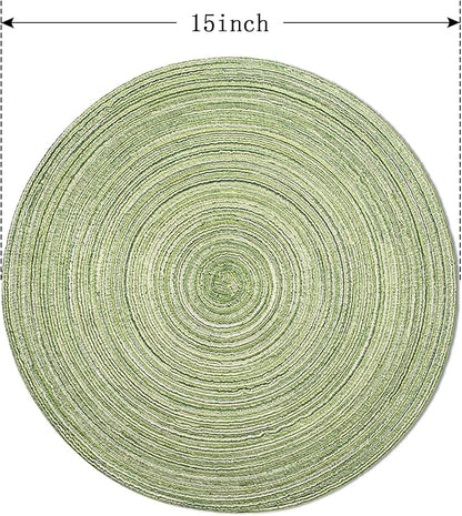 FunWheat Round Braided Placemats Set of 8 Place mats for Dining Tables Woven Heat Resistant Table Mats 15 inch(E Light Green, 8pcs)