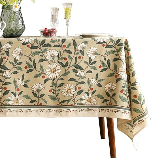 ISAENNE Designer Green Linen Small Square Table Cloth,Floral French Country Indoor Tablecloth,Stain Resistant Home Decor Tablecloths for Dining Kitchen Thanksgiving Christmas Party,55"*55"-Brune