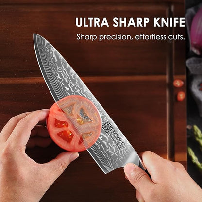 KEEMAKE Damascus Kitchen Knife Set 3 PCS, Sharp Knives Set for Kitchen, 67 Layers Damascus Chef Knives, Japanese Knife Sets with Full Tang Ergonomic Handle, Kitchen Knives for Meat Vegetable