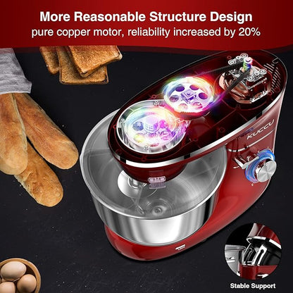 Stand Food Mixer, 6.5 Qt 660W, 6-Speed Tilt-Head , Kitchen Electric Mixer with Stainless Steel Bowl,Dough Hook,Whisk, Beater, Egg white separator (6.5-QT, Red)