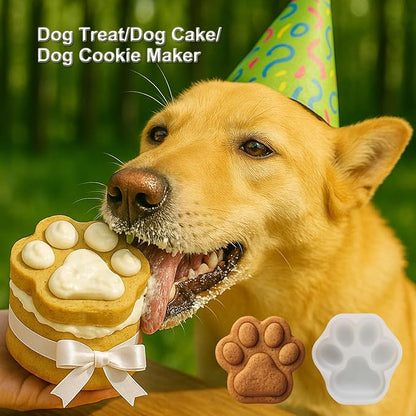 4IN Big Paw Shape Dog Cat Treat Molds 2 Pack, DIY Flavors for Puppy. Food Safe Silicone for Oven. Large Ice Cube Molds for Pet Chew, Cooling, Pets Birthday Cake Baking. Fun Gifts for Dog Lover