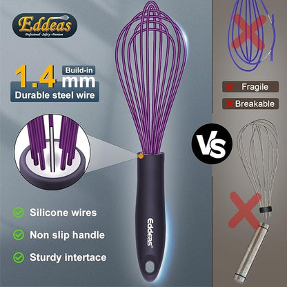 Whisk Eddeas Silicone Whisk Set of 6.Silicone whisks for cooking non Scratch.BPA Free and Dishwasher Whisk.7+9+11inch Colorful Wisk Great for cooking and Baking.（6pcs ）