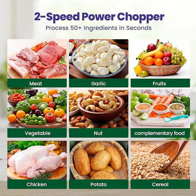 Electric Food Processor Meat Grinder 800W 2x12cups LED Timer Electric Food Chopper Vegetable chopper 3 layers 6 blades for Mincing Puree for home use kitchen aid for pet food,baby food