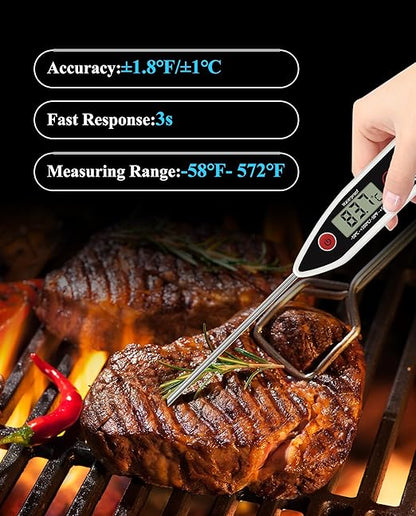 Wisebee Meat Thermometer Digital, Instant Read Food Thermometer with Stepdown Probe| IPX7 Waterproof| Hold Function| High Accuracy| Fast Response for Cooking, Liquid, Kitchen (White)