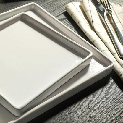 Stone Lain Grace Square Stoneware Dinnerware Set, 24 Piece Service For 8, White