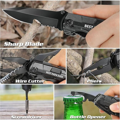 Gifts for Papa from Daughter Son Grandkids,Fathers Day Birthday Christmas Papa Gifts,Multitool Knife "BEST PAPA EVER",Multi tool for Climbing,Camping,Cycling,Hiking