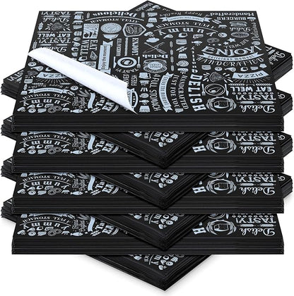 Outus 600 Pcs 8 x 10 inch Deli Wax Paper Sheets Grease Resistant Tray Basket Liners Newsprint Paper Water and Grease Proof Sandwich Wrapping Square Hot Dog Wrappers for Food Baking(Black)