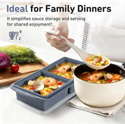 Silicone Freezer Tray with Lid Soup Freezer Container Molds with Steel Reinforced Rim Ice Cube Freezer Molds for Soup, Sauce, Leftovers, Homemade Meal Prep Containers Cooking Accessories