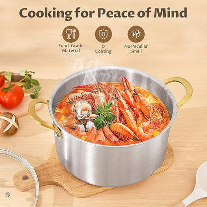 BEZIA Large 10 Quart Tri-Ply Stainless Steel Stock Pot, Nonstick Soup Pot With Lid, Sturdy & Double Handle, Induction Stockpot for All Stoves, Large Cooking Pot for Catering, Groups, Events, Silver