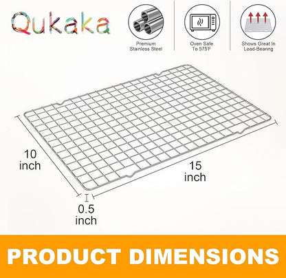 2PCS Cooling Racks for Cooking and Baking - 10" x 15"Heavy Duty Stainless Steel Wire Rack for Baking, Grilling, Roasting - Oven & Dishwasher Safe - Fits Jelly Roll Sheet Pan-Silver