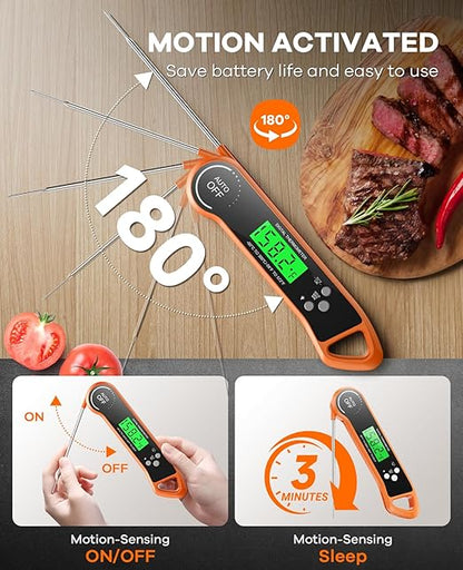 Meat Thermometer Digital, Instant Read Thermometer with Backlight, Calibration & Hold Function, Waterproof Food Thermometer for Kitchen and Outside, BBQ, Turkey, Candy, Liquids, Beef (Orange)