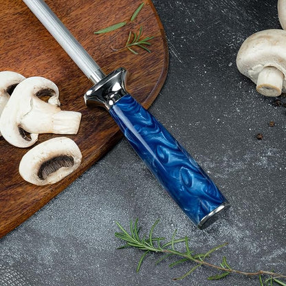 SENKEN Professional Knife Sharpening Steel with Blue Resin Handle - High Carbon Stainless Steel Rod for Sharpening & Honing Knives (Blue Resin)