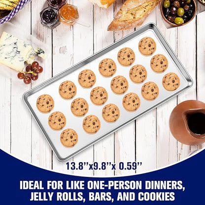 18 Pcs Baking Sheet Pan Set 13.8 × 9.8 × 0.6 Inches Cookie Sheet Large Toaster Oven Pans Stainless Steel Tray Barbecue Grill Pan Rectangle Trays Oven, Non-Stick, Easy Clean