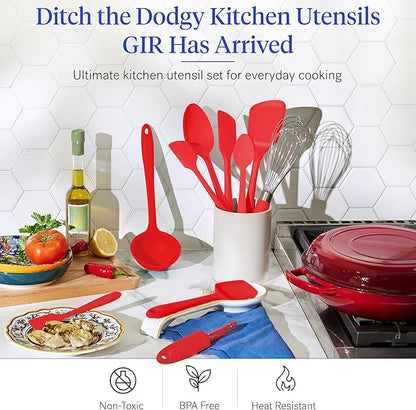 GIR: Get It Right 10-Piece Silicone Ultimate Kitchen Utensil Set – Spatulas, Ladle, Flip, Spoons, Whisk, Peeler & Spoonula – Nonstick, Non-Toxic, Heat-Resistant – Red