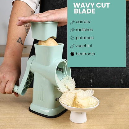6 in 1 Rotary Cheese Grater Hand Crank with 6 Stainless Steel Blades, Cheese Shredder with Reinforced Suction Base, Grater For Cheese, Vegetables, Nuts and Ice, Easy to Clean
