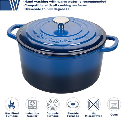 Enameled Cast Iron Dutch Oven Pot with Lid, for Sourdough Bread Baking, Round Dutch Ovens, 4.5 Quart, Blue