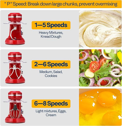 VIVOHOME 4.75 Quart Stand Mixer, 8 Speed Kitchen Electric Food Mixer, Household Stand Mixer for Baking, Cake, Bread with Beater, Dough Hook, Wire Whip and Egg Separator, Red