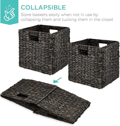 Best Choice Products 13x13in Pack of 5 Cube Storage Baskets, Water Hyacinth Multipurpose Collapsible Organizers, Handwoven Laundry Totes for Laundry, Living Room, Kids Room & Nursery - Black
