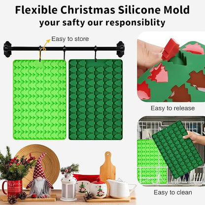 JOERSH Christmas Chocolate Silicone Molds, 2PCS Mini Christmas Tree and Gingerbread Man Shaped Candy Mold Non Stick for Fondant, Gummy, Jello, Dessert Cake Decorating