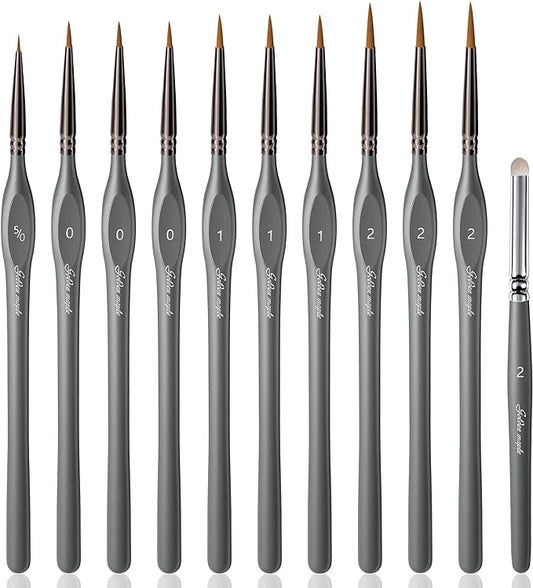 Golden Maple Miniature Paint Brushes Drybrush-10pcs Model Detail Paint Brush Set, Small Fine tip Brushes for Acrylic, Watercolor & Paint by Number, Figurine