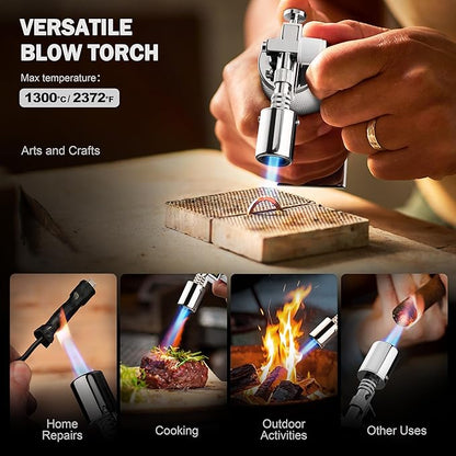 RAVS Butane Torch Lighter, Refillable Cooking Torch with Safety Lock and Adjustable Flame, Creme Brulee Torch for Baking, BBQ, White Mini Torch for Cooking, Gifts for Women, Butane Gas Not Included