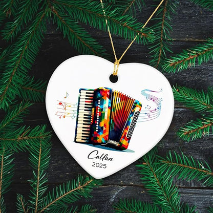 Accordion Ceramic Ornament 2025, Customized Name & Year Accordion Xmas Ornament Gifts for Accordionist, Musical Instrument Ceramic Ornaments Christmas, Accordionist Christmas Ornaments Keepsake Tree