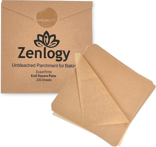 Zenlogy 6x6 Parchment Paper Squares (200 sheets) - Unbleached, Non-stick, Pre-cut Parchment Paper Ideal for Candy Wrappers, Dessert Paper Liners, Freezing and Storing, Separating, and Diamond Painting