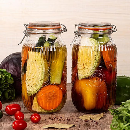 Amzcku Wide Mouth Vintage Mason Jars with Airtight Lid 64oz 2 Quart, Canister Quart Jars for Kitchen Storage - for Coffee, Sugar, Beans 3 Pack
