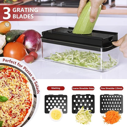 Vegetable Chopper, Onion Chopper Dicer, Mandoline Slicer, Food Chopper with Container, Vegetable Cutter for Salad Potato Carrot Garlic（9 Blades, Black）