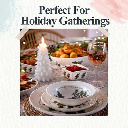 Portmeirion Holly and Ivy 6.5" Cereal Bowls (Set of 6) - Dishwasher & Microwave Safe Round Bowls, Hand-Decorated Earthenware, Everyday Breakfast Bowls for Holiday Dinnerware