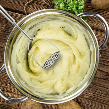 Potato Masher Stainless Steel - Mashed Potato Masher Kitchen Tool，Potato Smasher for Avocado, Tomato, Fruit & Vegetables, Pet Food, Heavy Duty Metal Bean Masher Utensil, Dishwasher Safe, 12.5-Inch