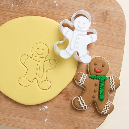 Flycalf Christmas Cookie Cutter Gingerbread Man Biscuit Cutter Baking Molds with Plunger Stamps Holiday PLA Accessories Gifts Decorative Party 3" Kitchen Cake Supplies
