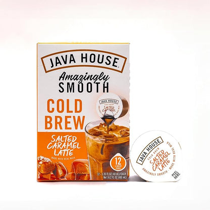 JAVA HOUSE Salted Caramel Latte Cold Brew Coffee Pods, (48 Count) Peel and Pour Pods Hot or Iced