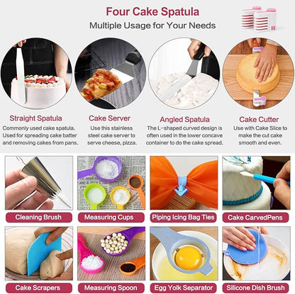 Aluminum Alloy Revolving Cake Stand & Carrier - 268PCS Kit with 54 Piping Tips, Acrylic Cake Discs, Various Spatulas