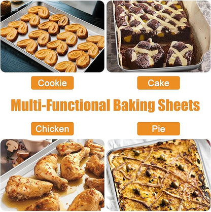 TeamFar Baking Sheet Set of 3, 16/12.5/10.5 Inch Stainless Steel Cookie Sheets Baking Pans, Metal Oven Baking Tray for Cooking Roasting Serving, Non-Toxic & Mirror Finish & Dishwasher Safe