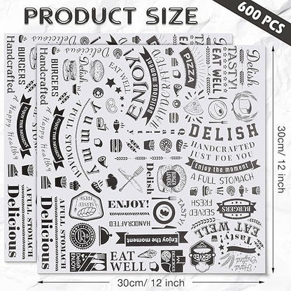 600 Pcs 12 x 12 Inch Deli Wax Paper Sheets Grease Resistant Tray Basket Liners Newsprint Paper Water and Grease Proof Sandwich Wrapping Square Hot Dog Wrappers for Food Baking (White)
