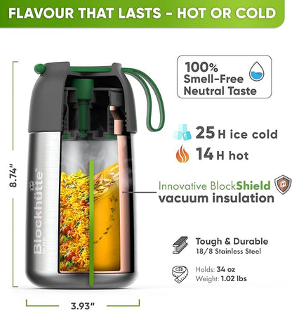 Blockhütte Thermos for Hot Food - 34 oz Vacuum Stainless Steel Thermal Lunch Box, Leakproof Soup Thermos, Wide Mouth Insulated Food Jar