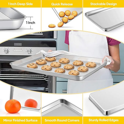 Homikit 1 Pack Baking Sheet, 20 x 14 Inches Stainless Steel Large Cookie Pan, Heavy Duty Metal Sheet Tray for Oven Baking Roasting Cooking, Rustproof & Nonstick, Dishwasher Safe