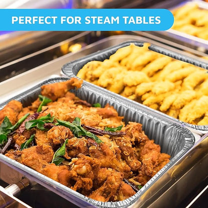 Aluminum Pans 9x13 Disposable Foil Pans [30-Pack] Heavy-Duty Baking Pans, Half-Size Deep Steam Table Pans, Deep Tin Foil Bakeware, Steam Table Tray, Cookware, Food Prepping, Cake & Oven Pan NO LID