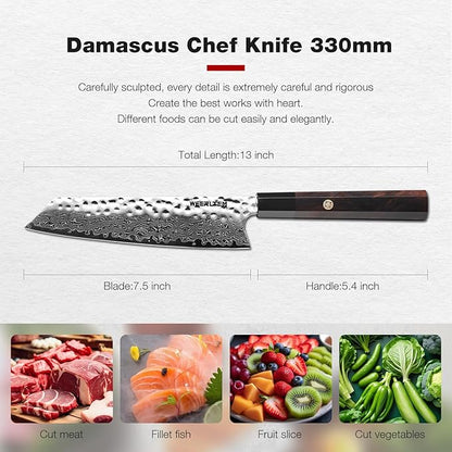 Kiritsuke Chef Knife 8 Inch, Hand-forged 67-Layer VG10 High Carbon Steel Japanese Damascus Chef Knife, Ultra Sharp Hammered Damascus Chef Knife with Octagonal Ebony Handle & Gift Box