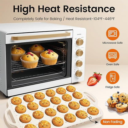 Silicone Muffin Pan with Metal Reinforced Frame - Mini Muffin Pan for Homemade Muffins, Cupcakes, and Bread, Oven and Dishwasher Safe - Set of 2, 6-Cup and 24-Cup