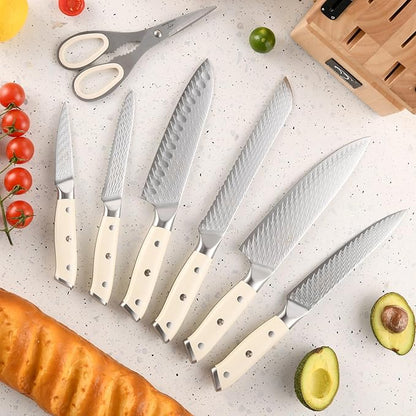 NANFANG BROTHERS Damascus Knife Sets, 10 Pieces for Kitchen with Block, Kitchen Knife Set with Block, ABS Ergonomic Handle for Chef Knife Set and Kitchen Shear