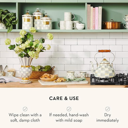 MACKENZIE-CHILDS Medium Enamel Canister, Kitchen Storage Container for Flour and Sugar, 1.42 Liters, Grey-and-White Sterling Check