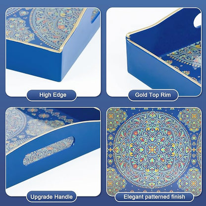 Gifturbo Decorative Tray for Coffee Table with Handles,Plastic Elegant Floral Rectangular Serving Tray for Ottoman,Living Room,Bathroom,Home Decor,Entertaining,2 Handles